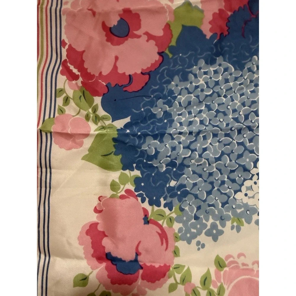 Vintage‎ Morsly NY Pink Blue Hydrangea Floral Roses Acetate Scarf Product Japan